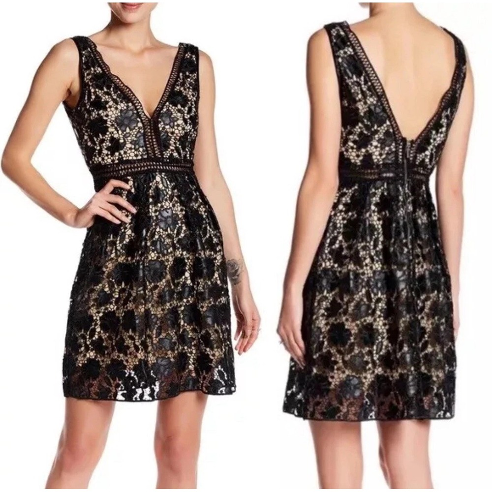 ROMEO + JULIET Sz M Black Illusion Embroidered Crochet Lace Dress Whimsigoth LBD